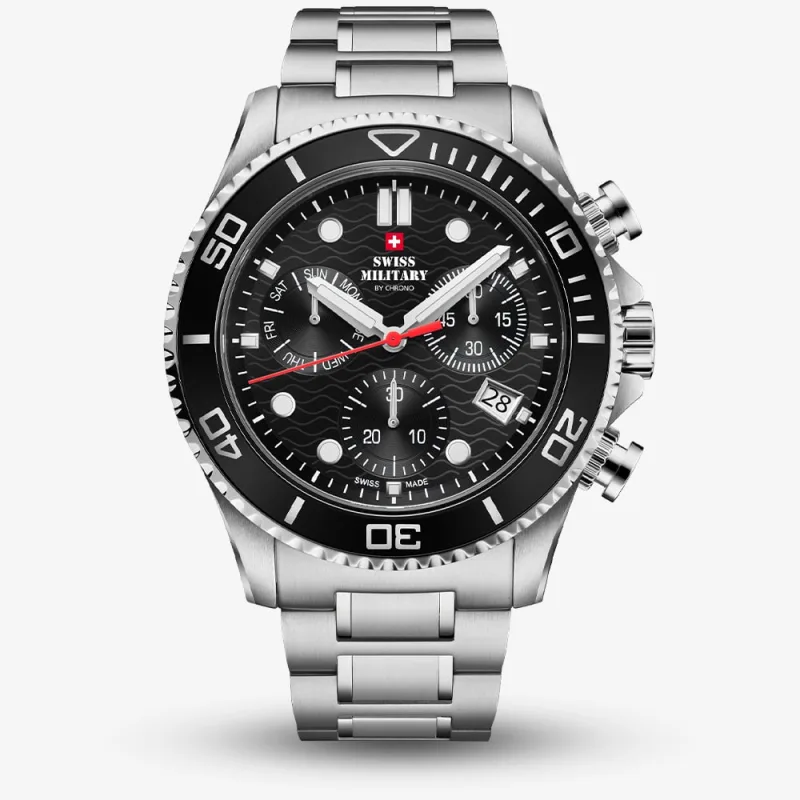 Swiss Military Mens Military Xl Chronograph Black Dial Bracelet Watch SM34101.01