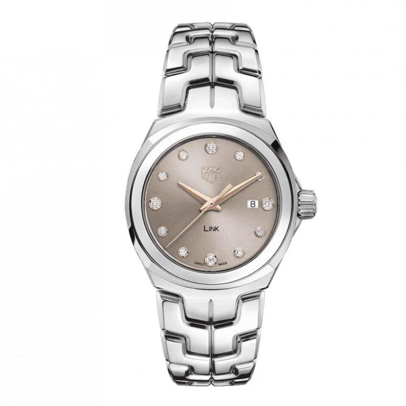 Tag Heuer Link Date 32mm Quartz Ladies Taupe Steel Diamond Watch