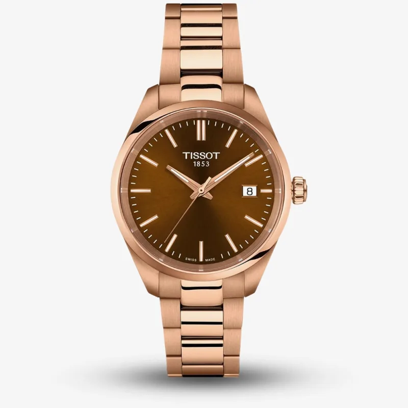 Tissot Ladies Pr 100 Rose Gold Brown Dial Date Watch T150.210.33.291.00