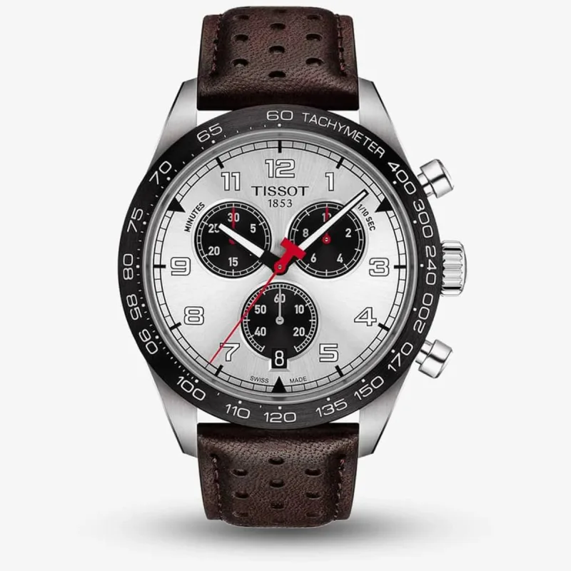 Tissot PRS 516 Chronograph Silver Dial Brown Leather Strap Men's Watch T131.617.16.032.00