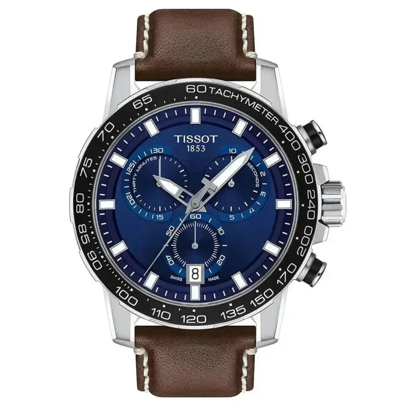 Tissot Supersport Chrono T125.617.16.041.00 Men's Watch – 45.5mm Blue Dial Brown Leather Strap