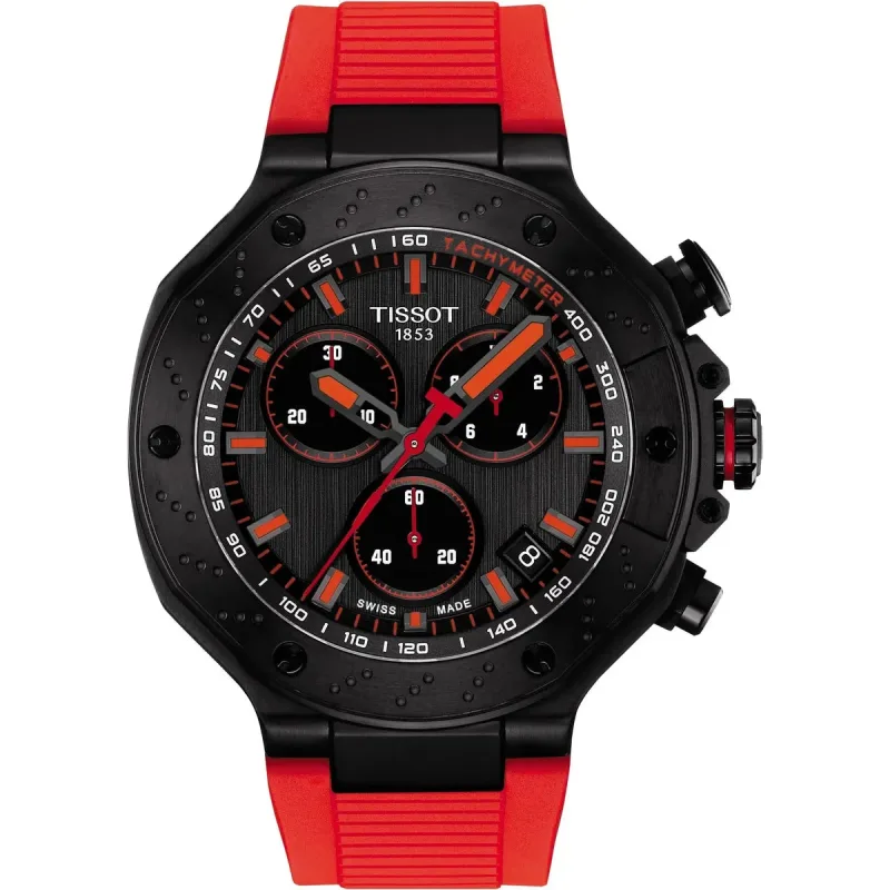 Tissot T-Race Chronograph T141.417.37.061.01 Men's Watch – 45mm Dark Grey Dial Red Silicone Strap