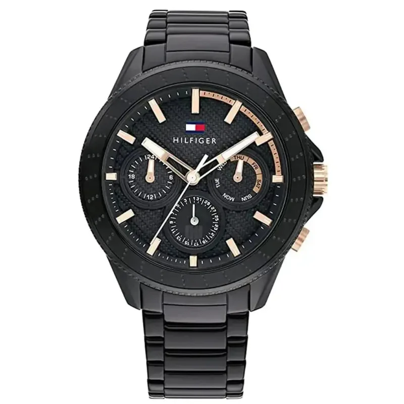 Tommy Hilfiger Aiden 1791858 Men's Multifunction Watch – 44mm Black Dial Stainless Steel Bracelet