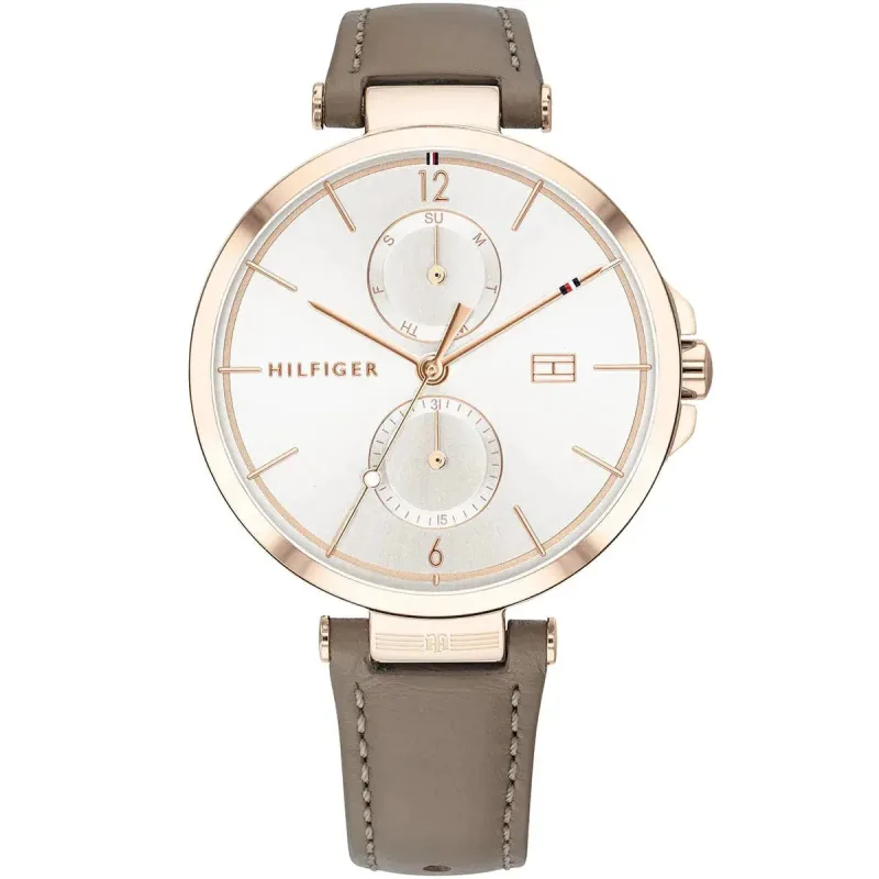 Tommy Hilfiger Angela 1782125 Women's Multifunction Watch – 36mm Rose Gold Case Grey Leather Strap