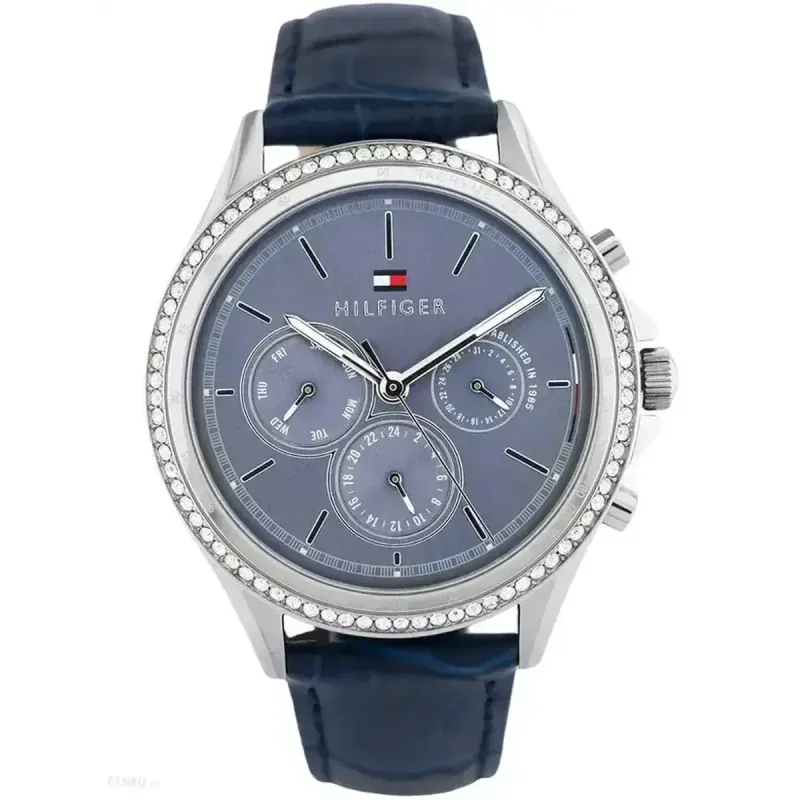 Tommy Hilfiger Ari 1781979 Women's Crystal-Set Multifunction Watch - 39mm Navy Dial & Leather Strap