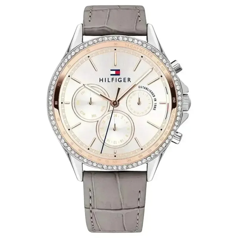 Tommy Hilfiger Ari 1781980 Women's Multifunction Watch – 38mm Silver Case Grey Leather Strap