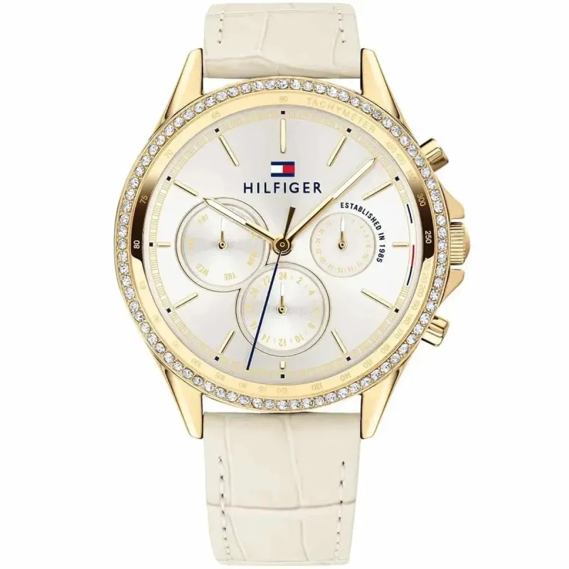 Tommy Hilfiger Ari 1781982 Women's Multifunction Watch – 38mm White Dial Beige Leather Strap