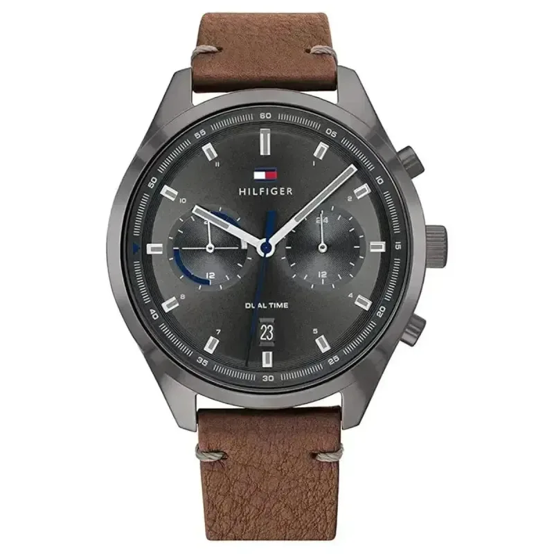Tommy Hilfiger Bennett Multi-Function Grey Dial Brown Leather Strap Men's Watch 1791730
