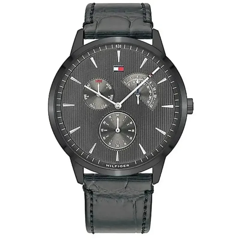 Tommy Hilfiger Brad Multifunction 1710388 Men's Watch – 44mm Grey Dial Grey Leather Strap