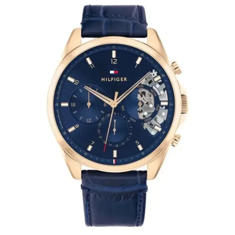 Tommy Hilfiger Daniel 1710451 Men's Watch – 44mm Blue Dial Navy Leather Strap