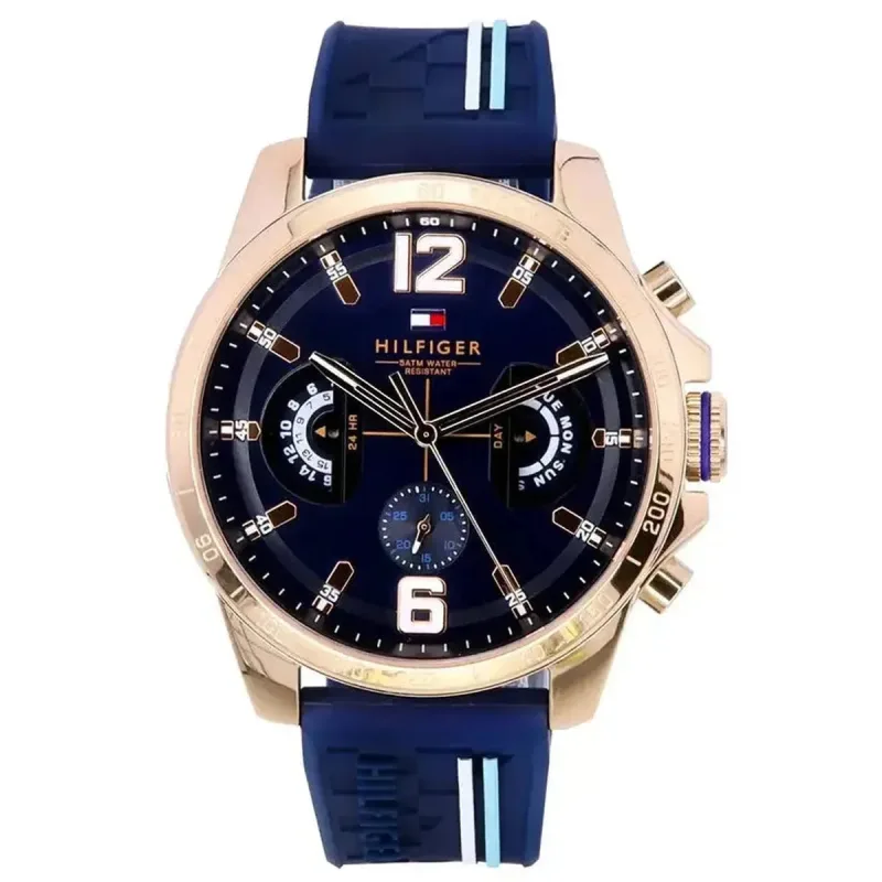 Tommy Hilfiger Decker 1791474 Men's Multi-Function Watch – 46mm Navy Dial Blue Silicone Strap