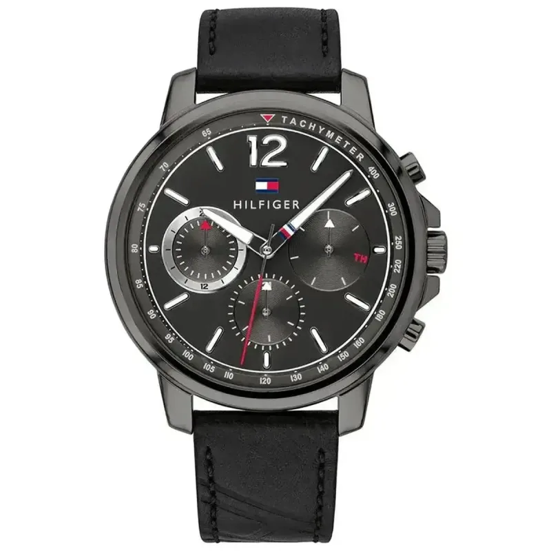 Tommy Hilfiger Landon 1791533 Men's Quartz Chronograph Watch – 44mm Black Dial Leather Strap