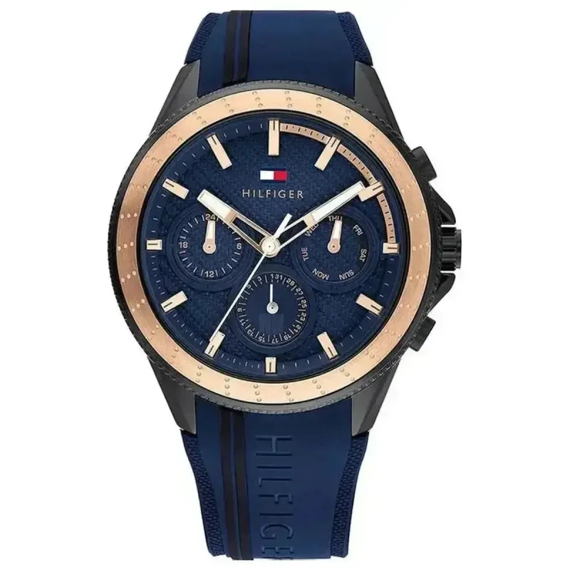Tommy Hilfiger Larson 1791860 Men's Multi-Function Watch – 44mm Navy Dial Blue Silicone Strap
