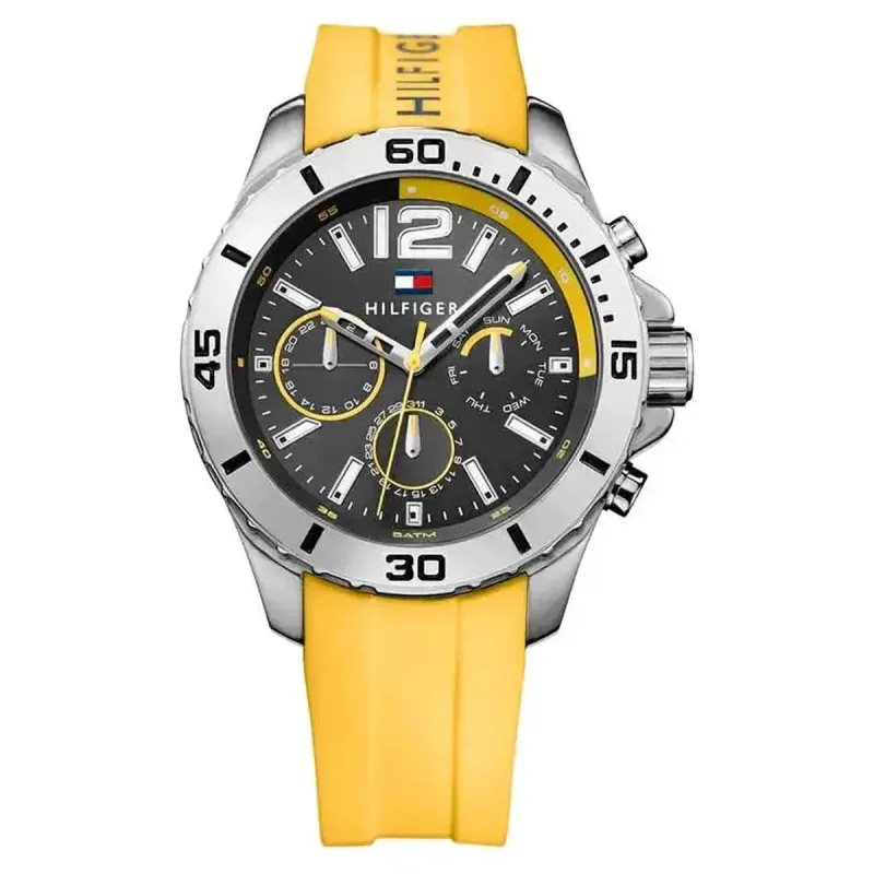 Tommy Hilfiger Luke 1791144 Men's Multifunction Watch – 46mm Grey Dial Yellow Silicone Strap