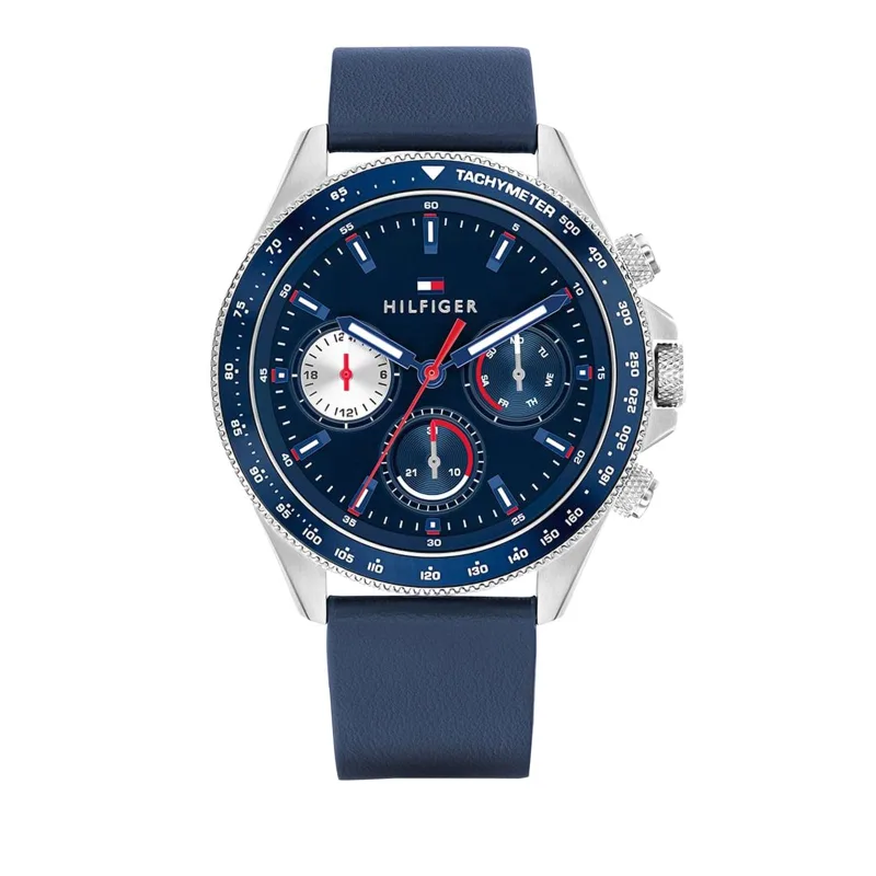 Tommy Hilfiger Mens Clark Blue Leather Strap Watch 1792209