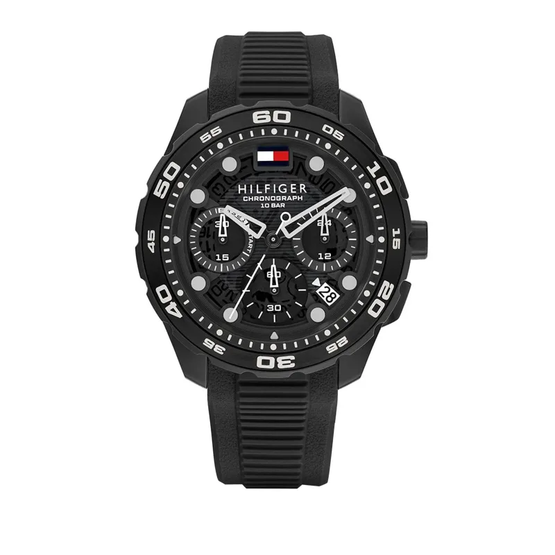 Tommy Hilfiger Mens Th-Regatta Black Rubber Strap Watch 1792233