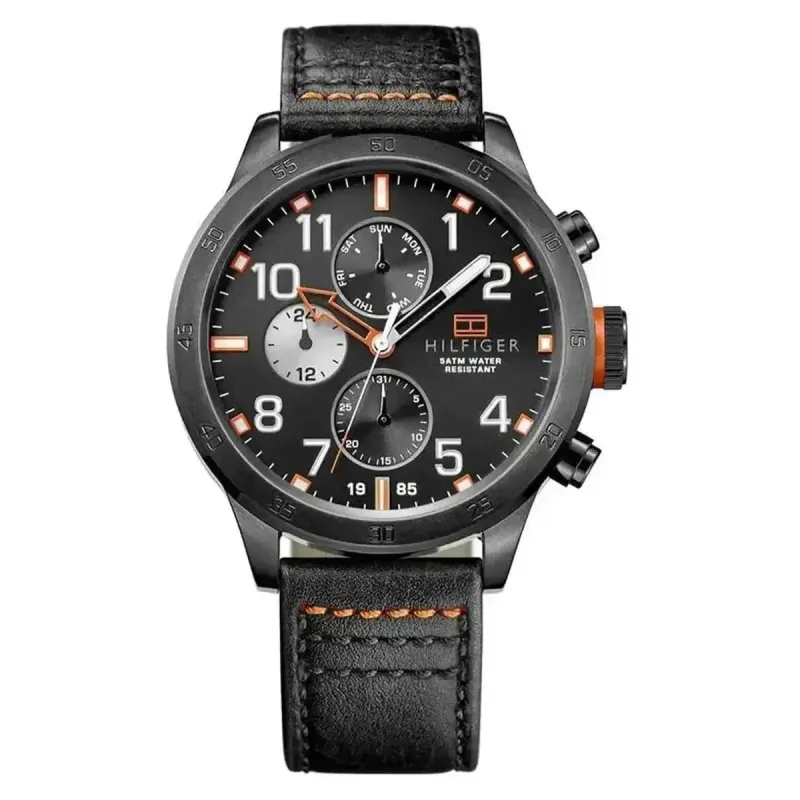 Tommy Hilfiger Trent 1791136 Men's Multifunction Watch – 46mm Black Dial Brown Leather